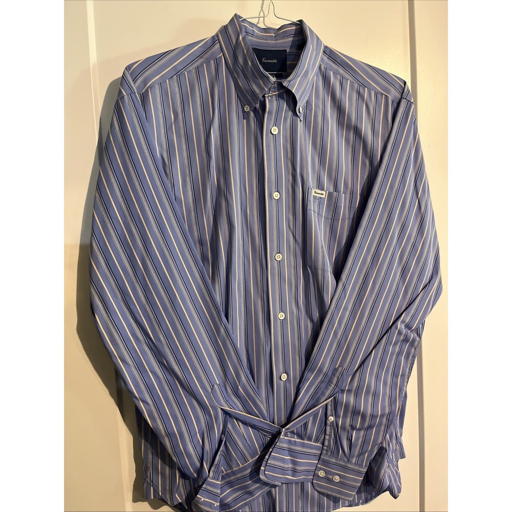 Faconnable Button Down Dress Shirt Men’s Size Large Blue Yellow Stripe Classique